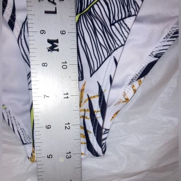 SHEIN Women’s Tropical Palm Tree black green yellow print XL Bikini Bottom NWOT - Picture 7 of 8